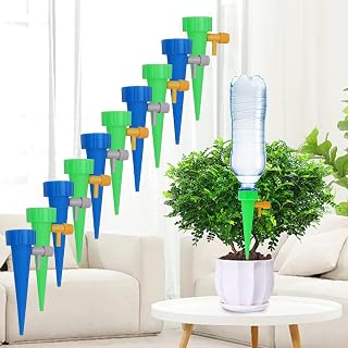10 Pack Self Watering Planter Insert Self Sprinkling Spike with Long Dripper & Valve Switch, Automatic Plant Hydration Device for Outdoor and Indoor Plants (Green, Blue)