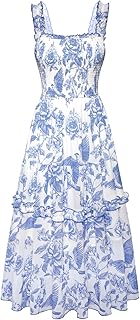 Scarlet Darkness Cottagecore Dresses for Women Ruched Floral Dress 2025 Flowy Summer Dress