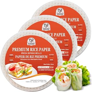 52USA Rice Paper, 3 Pack, Rice Paper Wrappers, Fresh Spring Roll Wrappers & Dumplings-102 Sheets, Gluten-Free Wonton Wrappers, Vegan, Low Carb, Vietnamese Rice Wraps (Round, 22cm)