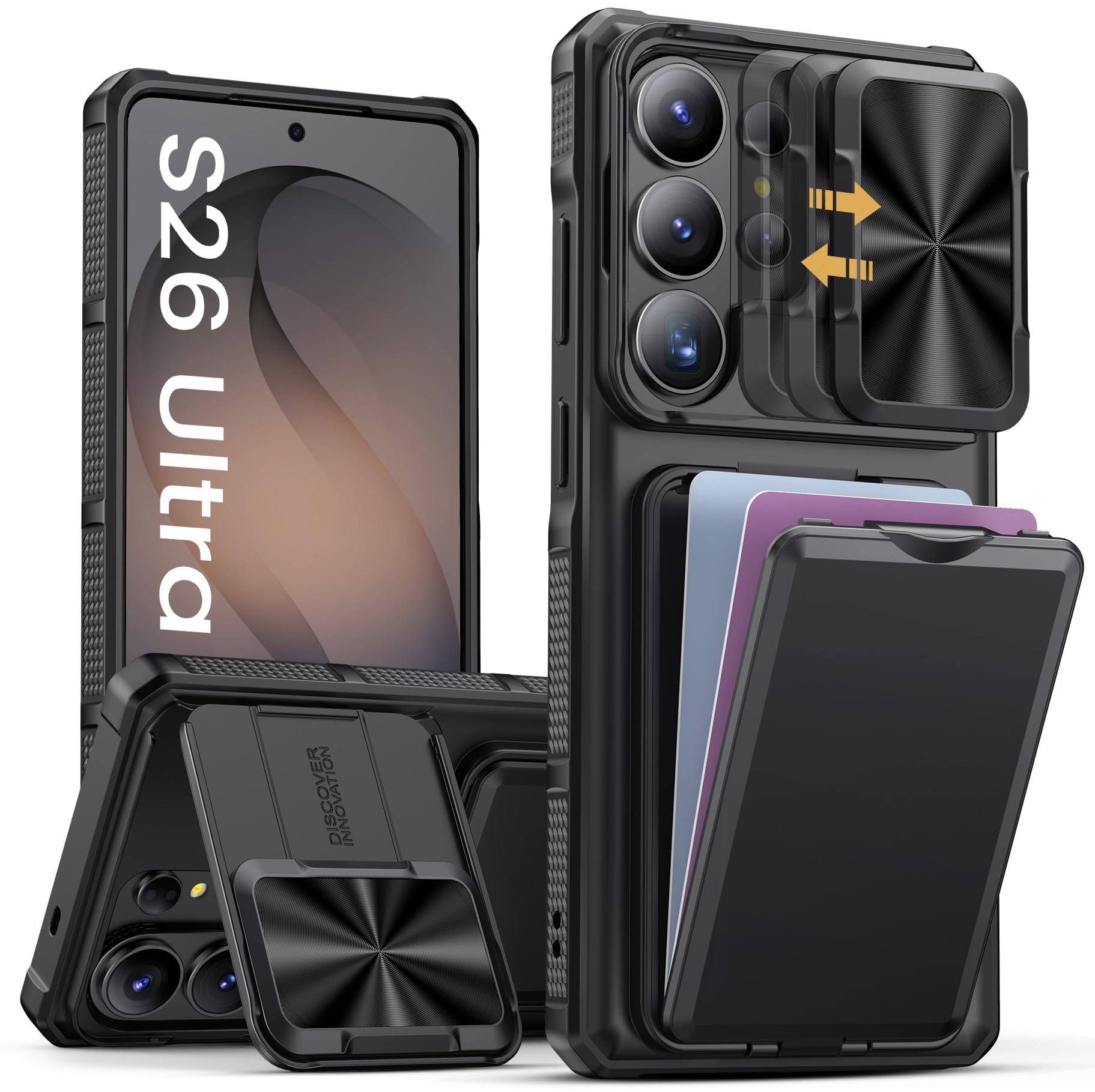 SSLOTSCASE for Samsung Galaxy S26 Ultra Case with Card Holder, Black | Kickstand