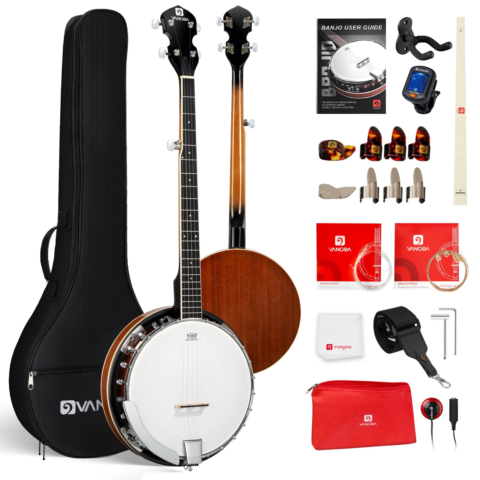 Vangoa NYLON Banjo 5 String Kit, 38 Inch Full Size Banjo with Nylon Strings with