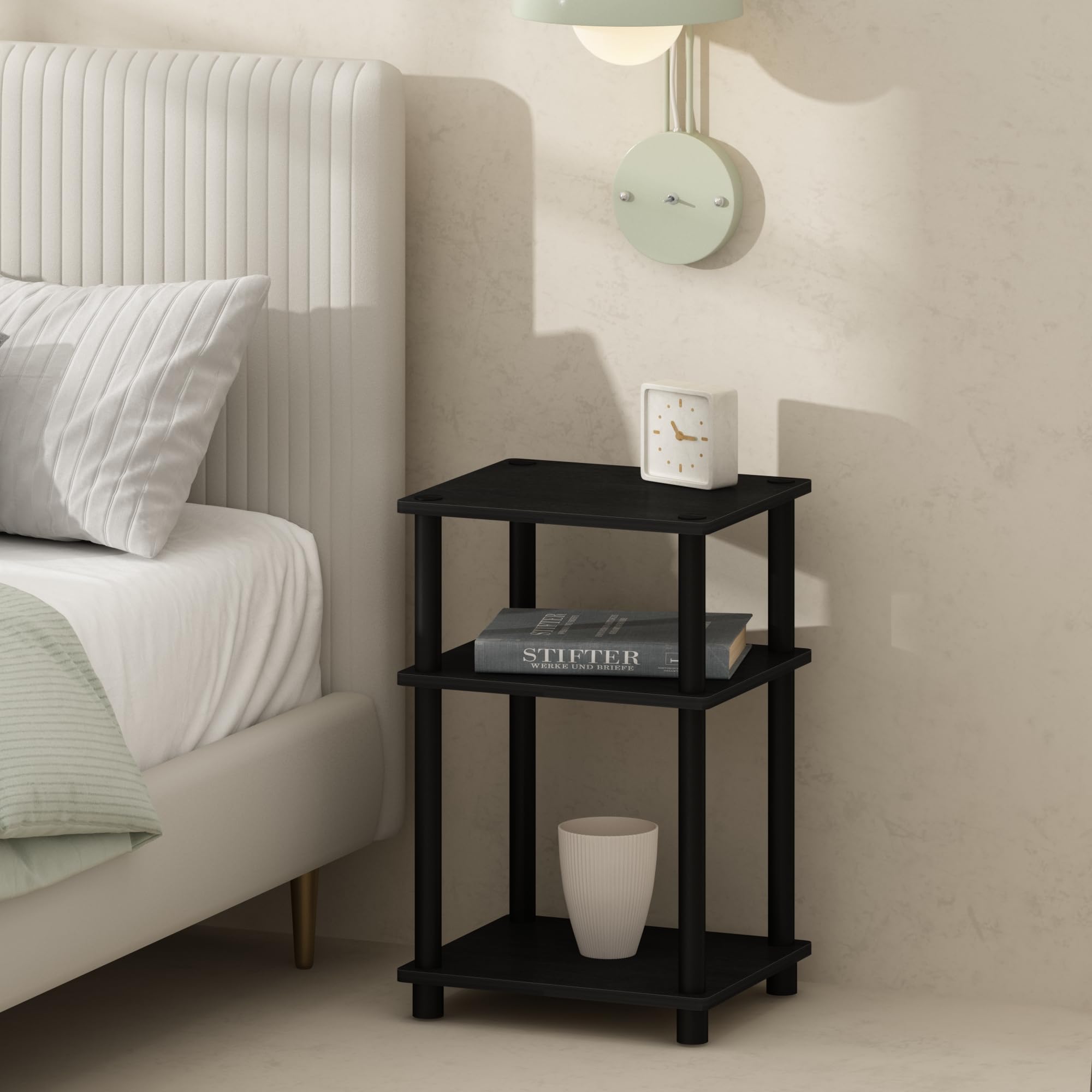 Furinno JUST Toolless 3-Tier Night Stand, Open Storage, Americano | Compact, Nar