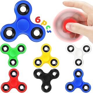 SCIONE 6-Pack Mini Fidget Spinners (6.3cm) | Smaller Size Ideal for Kids, Classroom Rewards & Party Bag Fillers | Sensory Focus Toys for Children & Adults | Red, Blue, Green, Yellow, Black, White