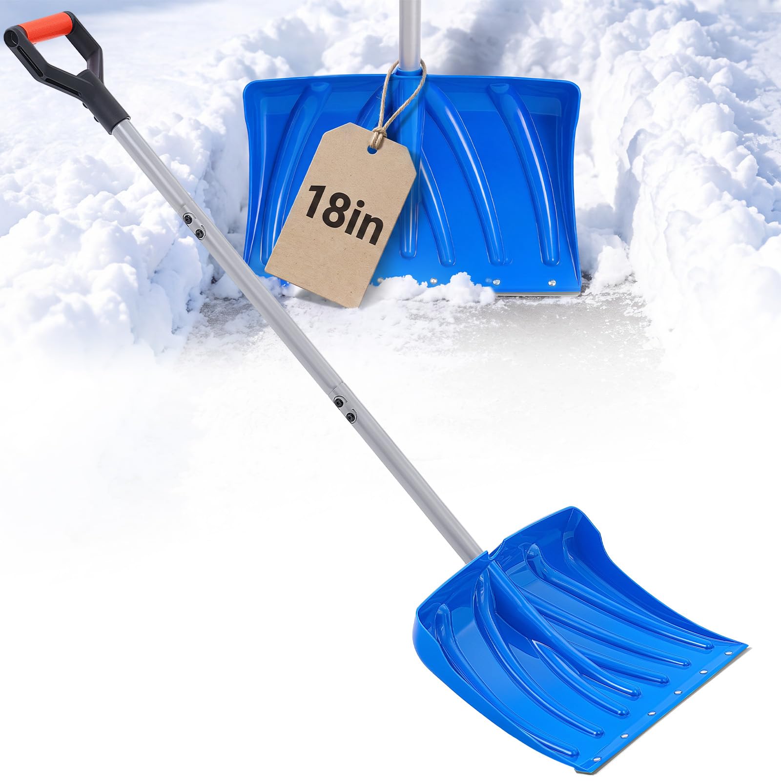 VEVOR 18" Poly Snow Shovel Pusher for Driveway 55” Height | D-Grip Steel Handle,
