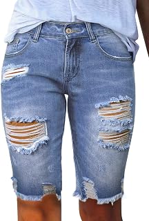 Sidefeel Women's Bermuda Shorts Raw Hem Summer Denim Pants Zimbaplatinum Jean Shorts