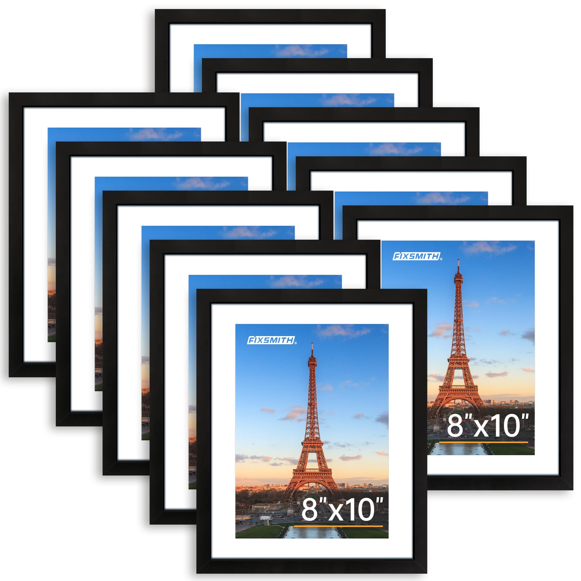 FIXSMITH 8x10 Picture Frame Set of 10, Photo Frame Bulk with HD Plexiglass, Disp