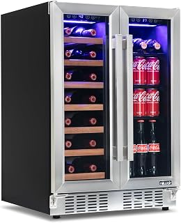 NewAir 24" Dual Zone Beverage Refrigerator & Wine Cooler for 20 Bottles & 78 Cans | Freestanding or Built-In Under Counter Mini Fridge for Beer, Wine and Soda | Stainless Steel