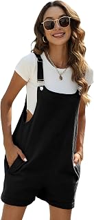 Yeokou Women's Cotton Linen Short Overalls Casual Summer Bib Shorts with Pockets