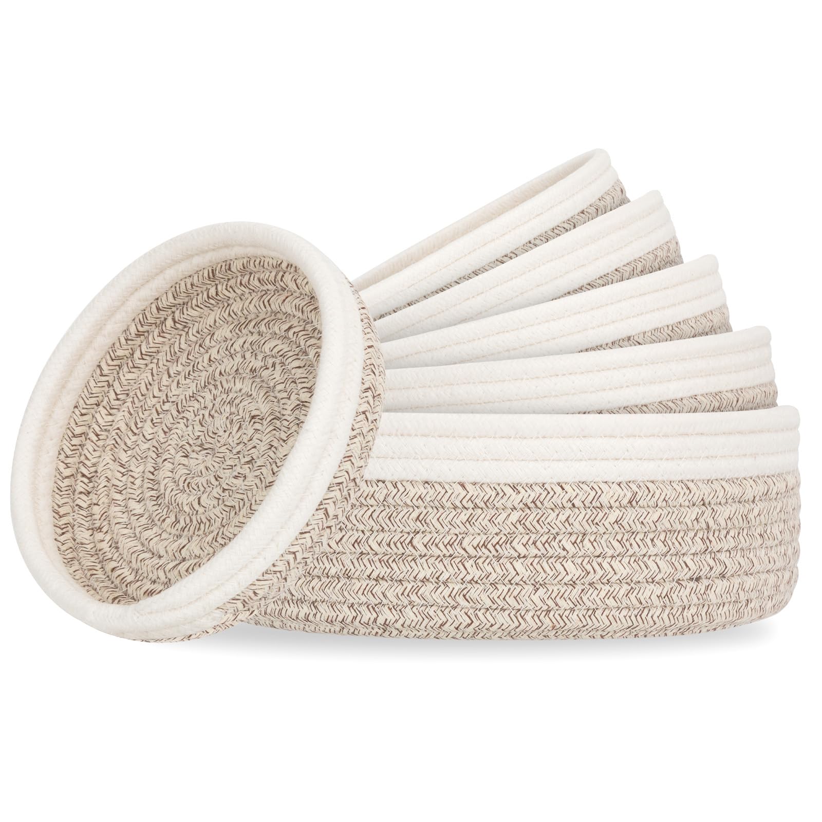 Small Shelf Storage Baskets for Organizing, 6 Pack Round Cotton Rope Bins, Decor