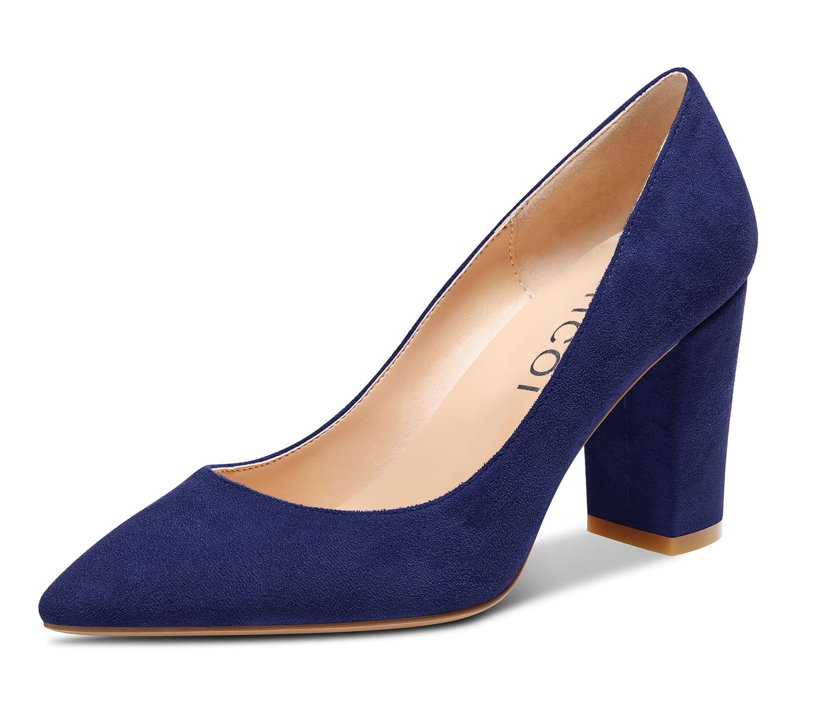 Aachcol Women's Chunky Block Heel Medium High Heel Pumps Slip-on Lace Toe Cap Dr
