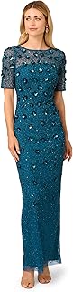 Adrianna Papell Women's Beaded Long 3D Floral Dress Special Occasion Dress