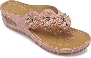 FUDYNMALC Sandali casual con zeppa per le donne comodi sandali da spiaggia estivi con clip a fiore alla moda da donna con plateau bohémien, Rosa, 35 EU