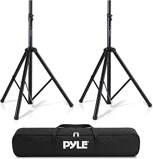 Pyle Universal Dual PA DJ Tripod 2 Speaker Stand Kit with Adjustable Height & Storage Bag Constructed with Heavy Duty Durable Steel & Lightweight for Easy Mobility Safety PIN Screw Locks PSTK107,Black