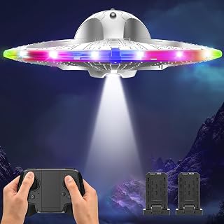 Foam UFO Drone for Kids, Stunt RC Plane with LED Lights, 15 Min Flight | Remote Control Helicopter with Auto Hover, RC Airplane Toy with 2 Batteries Gift for Boys