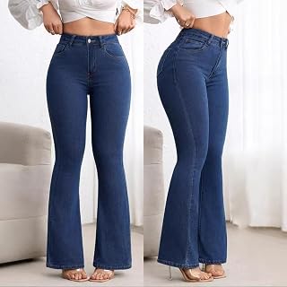 Women's High Waist Flared Jeans, Slim Fit Bell Bottom Denim Trousers, Retro Bootcut Pants with Tummy Control