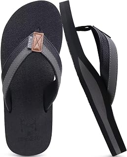 KuaiLu Flip Flops Men Summer Beach Pool Leather Walking Toe Sandals