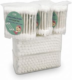 400pcs CGR Baby Safety Cotton Swabs with Large Tips for Newborn Babies Kids | Safety Large Tips, 100% Pure Cotton, Eco-Friendly Paper Sticks, for Infant Ears, Nose &amp; Navel, 5x80pcs total 400pcs