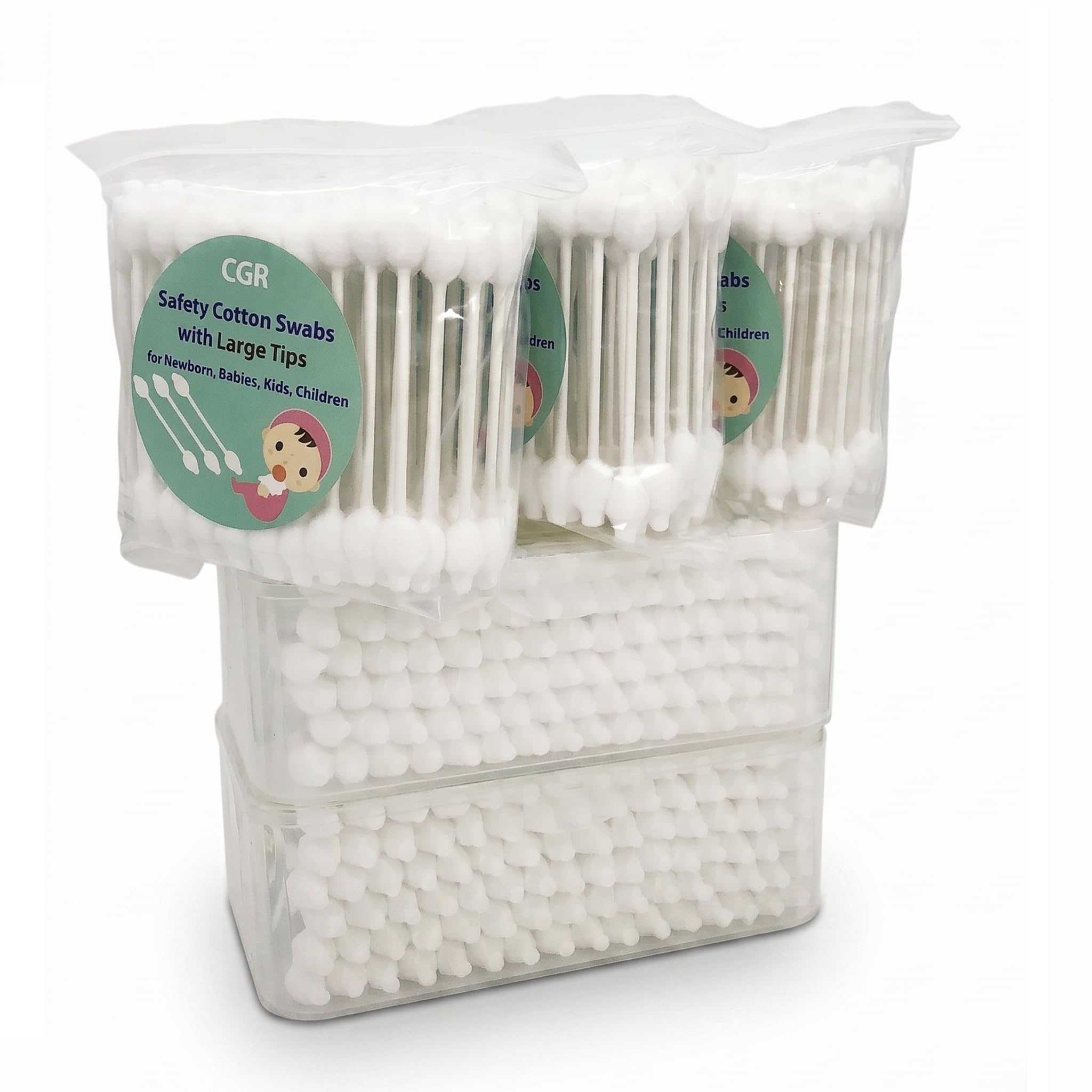 400pcs CGR Baby Safety Cotton Swabs with Large Tips for Newborn Babies Kids | Sa