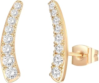PAVOI 14K Gold Plated Sterling Silver Post Cubic Zirconia Ear Crawler Earrings - Faux Diamond Arrow Ear Climber Fashion Earrings in Rose Gold, White Gold and Yellow Gold