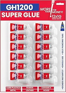 GH1200 Super Glue All Purpose 1g(12 Pack) with Pin Point Nozzle. Super Fast, Thick & Strong Adhesive Superglue General Strong for Hard Plastic, DIY Craft, Rubber, Metal, Leather and Many More