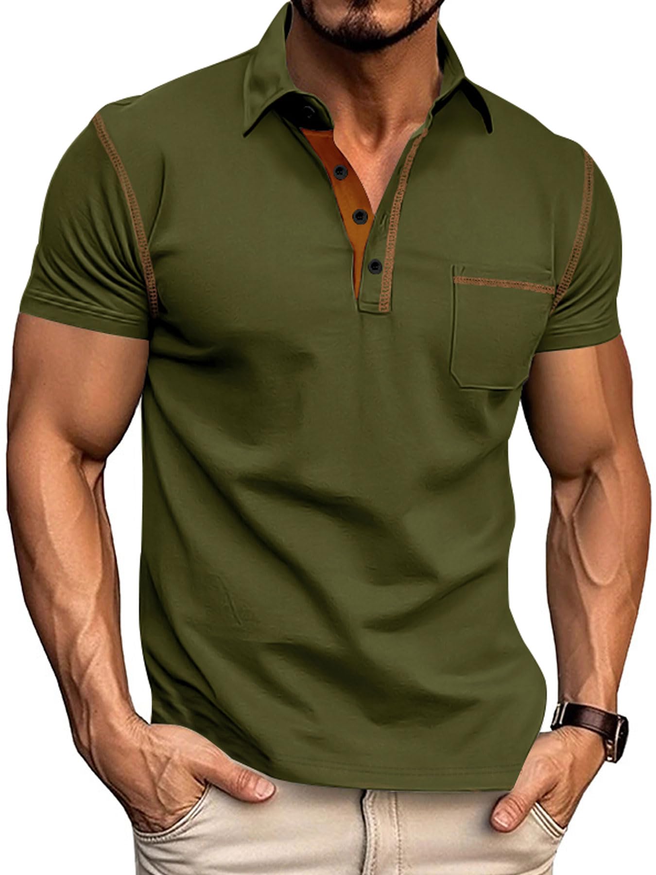 Men's Polo Shirts Short Sleeve Golf Polo T Shirt Lightweight Casual Button Down 