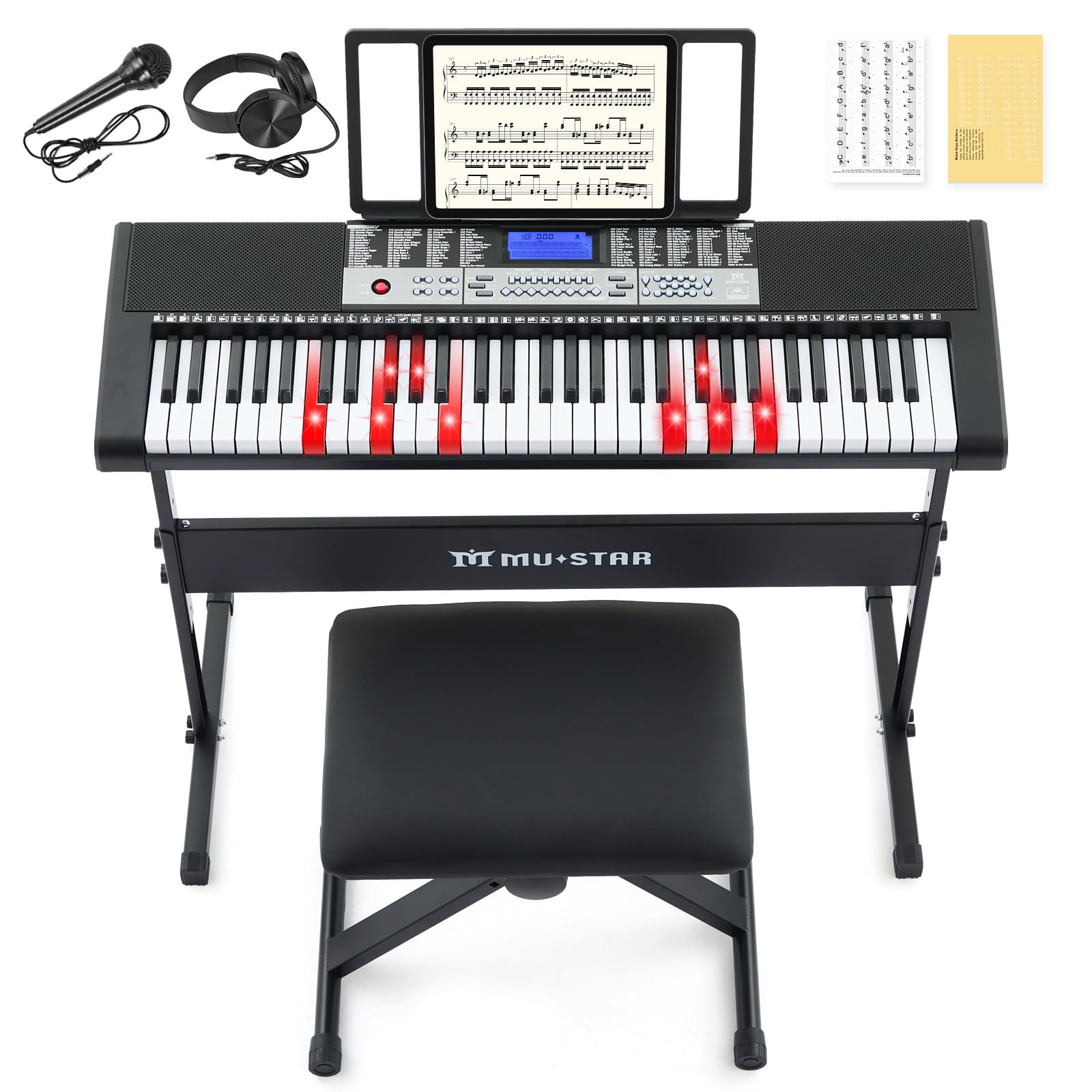 MUSTAR Keyboard Piano, 61 Key Electric Piano Keyboard with Light-Up Keys | 255 T