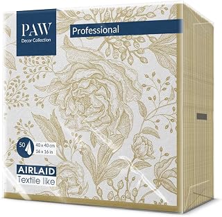 PAW Linen Feel Napkins 40 x 40 cm, 50 Pack - Rose Peonies