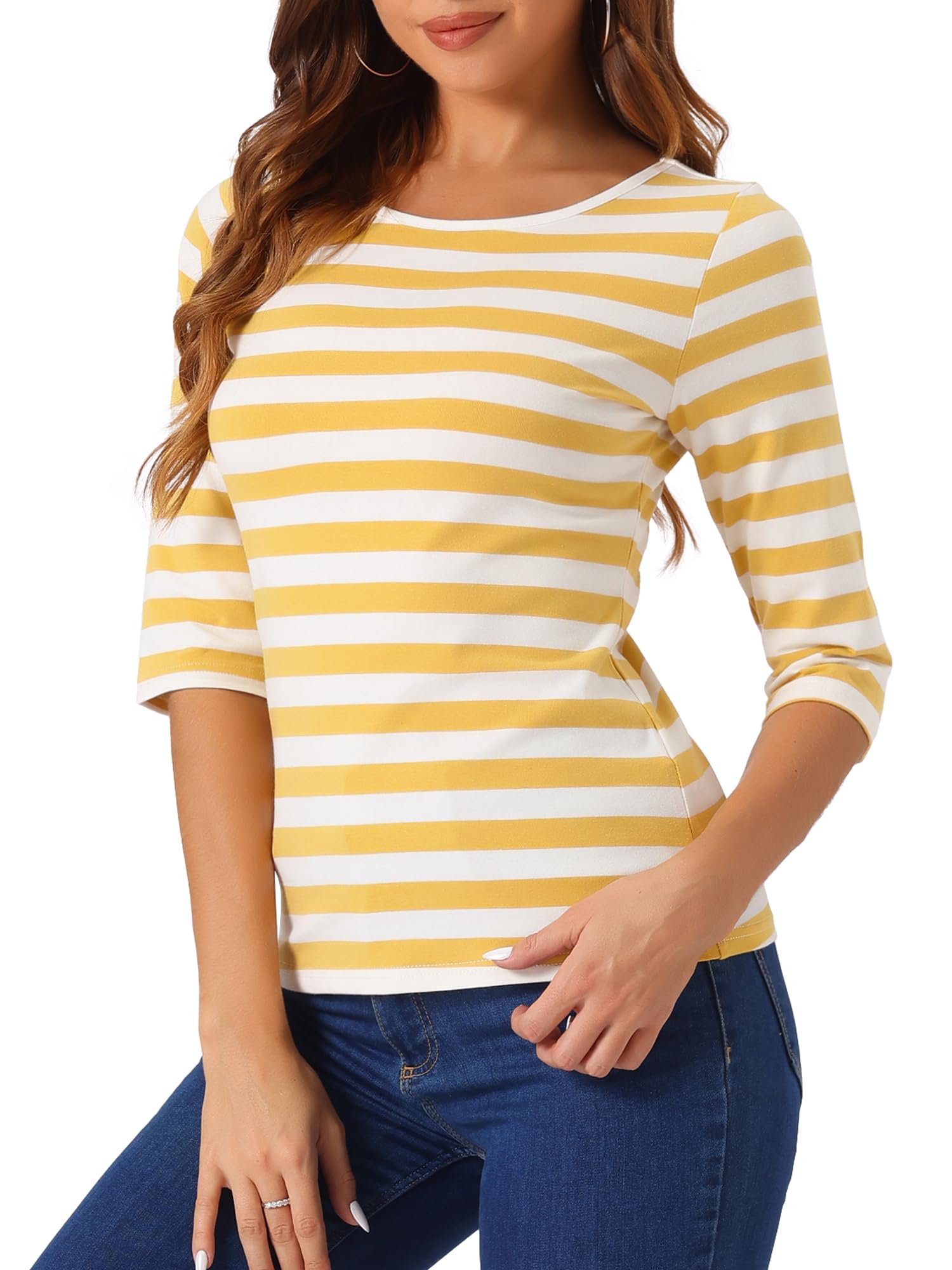 Allegra K Basic Striped Top Women's Basic Striped Top