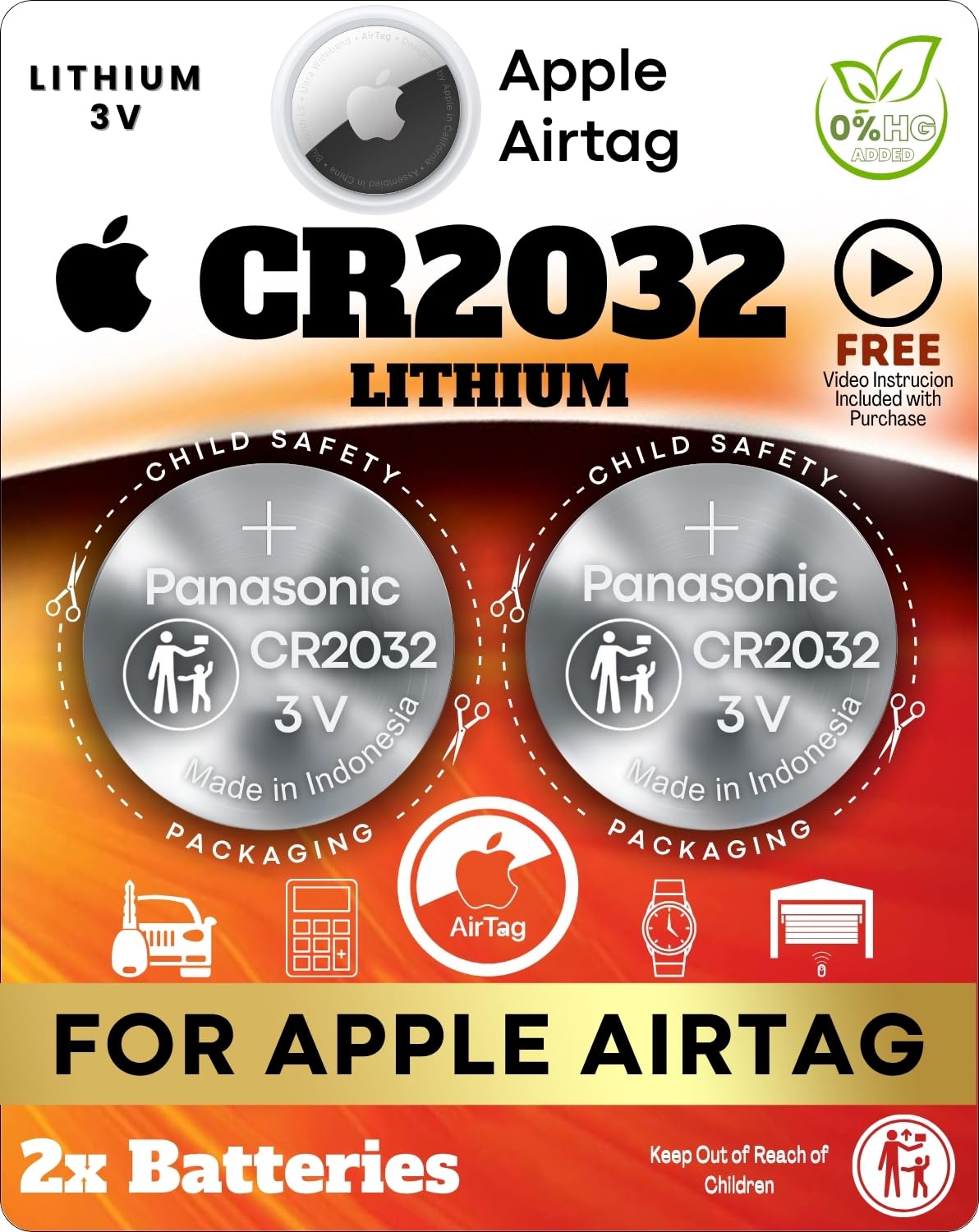 Air Tag Battery Replacement for Apple AirTag CR2032, Pack of 2 | Replacement Cel