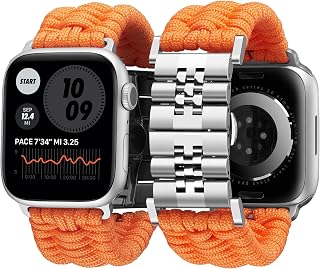 BINLUN Band Compatible with Apple Watch 49mm 46mm 45mm 44mm 42mm 41mm 40mm 38mm Braided 550 Paracord Steel Sport Bands Compatible with iWatch Ultra Series 10/9/8/7/SE2/SE/6 5/4 US 3/2/1