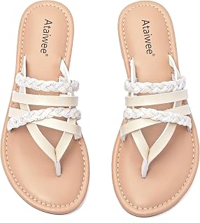 Ataiwee Women's Casual Thong Dressy Strap Flat Slide Sandals,