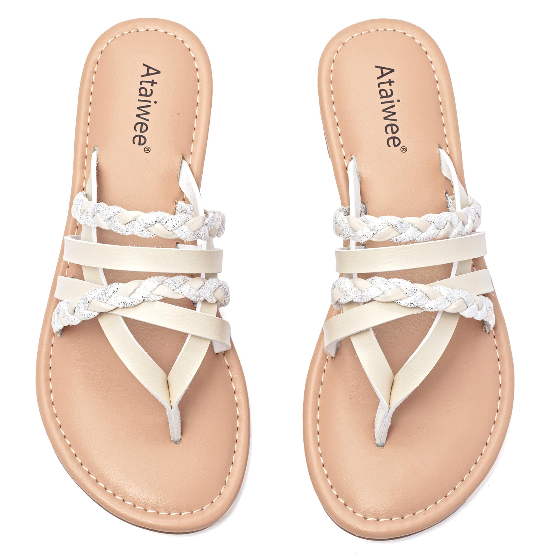 Ataiwee Women's Casual Thong Dressy Strap Flat Slide Sandals,