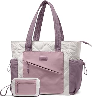 LOVEVOOK Tote Bag for Women, puffer tote bag for Work Travel Nurse, Lightweight quilted Bags with Compartments