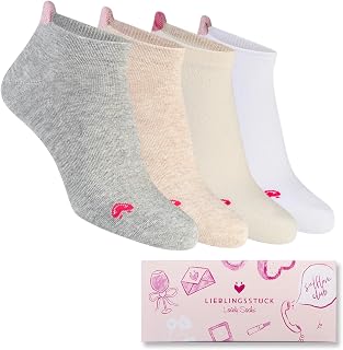 Lieblingsstück Lovely Socks - Women's Trainer Socks - Set of 4 - Cotton - Gift Box or Toiletry Bag - Short Socks with Anti-Bubble Protection - Heart Motif - Stockings
