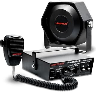 LAMPHUS SoundAlert 100W Police Siren Emergency PA System Kit for Truck Car | 12V, 100W, 118-124dB Slim Speaker, Handheld Microphone, Warning Siren Kit for Firefighter Fire Truck POV UTV Golf Cart Boat