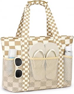 VASCHY 21L Foldable Beach Bag for Women, Sandproof Medium Tote Bag with Zip
