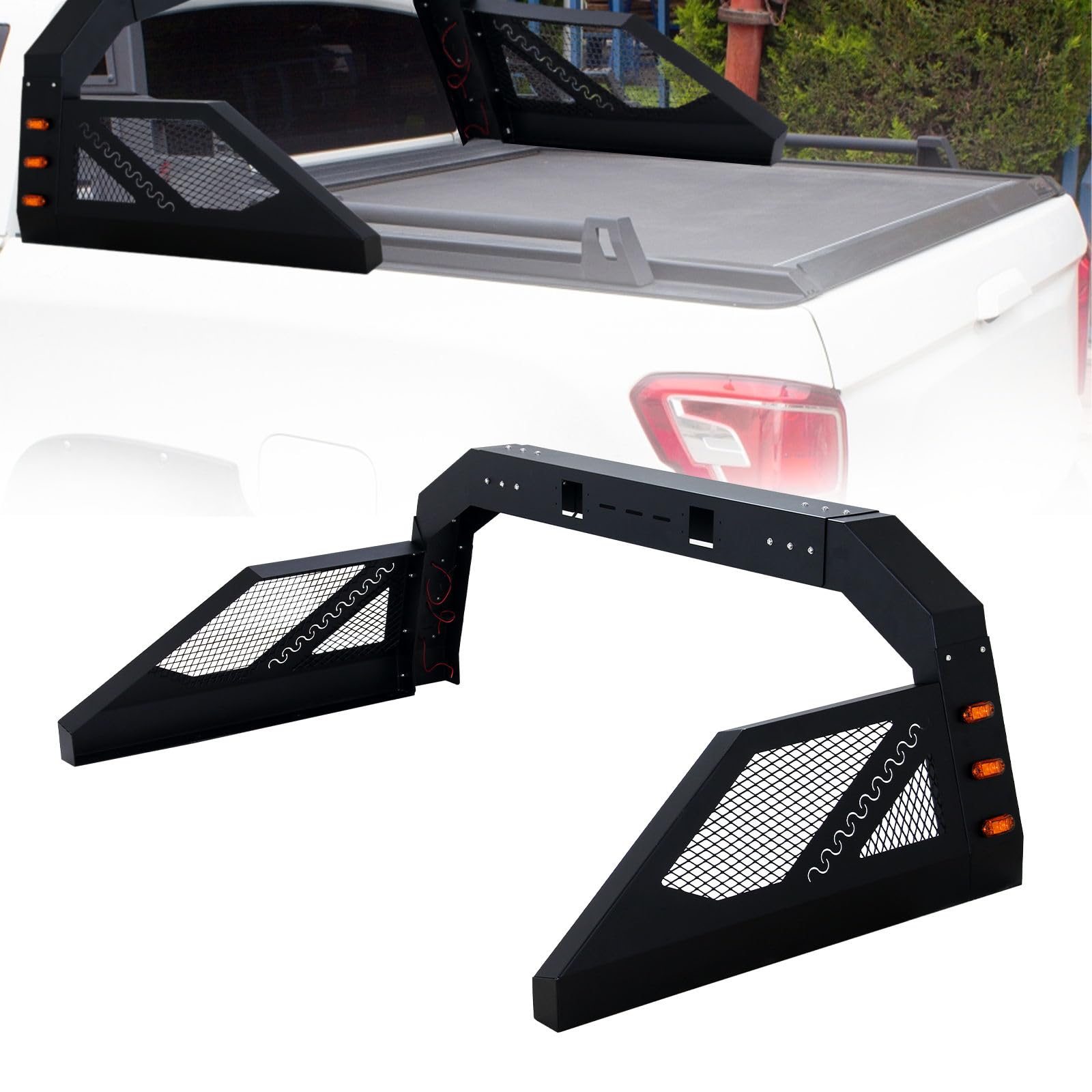 Universal Adjustable Truck Bed Chase Rack Roll Bar with 6X Amber Side Marker, Ma