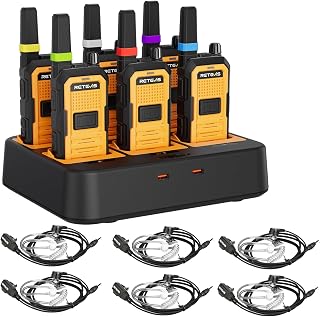 Retevis RB48A IP67 Noise Reduction Walkie Talkies with Earpiece(6 Pack) | Waterproof, Floating, Rugged Case, Vibration Alert, Large PTT, 23hr Runtime, for Manufacturing, Factory