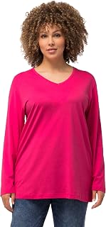 Ulla Popken Women's Plus Size V Shirt, Basic Relaxed, Long Sleeve 725334