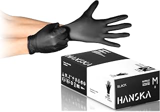 HANSKA 100 x Black Nitrile Disposable Gloves - Powder Free - Disposable - Non-Sterile - Rubber Base - Suitable for Medical, Food Handling (100, M)
