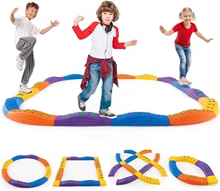 Costzon Wavy Balance Beam for Kids, 20-Piece Toddler Stepping Stones w/Textured Surface & Non-Slip Foot Pads, 180 LBS Weight Capacity, Coordination Blocks Gym Set, Obstacle Course Toys for Girls Boys
