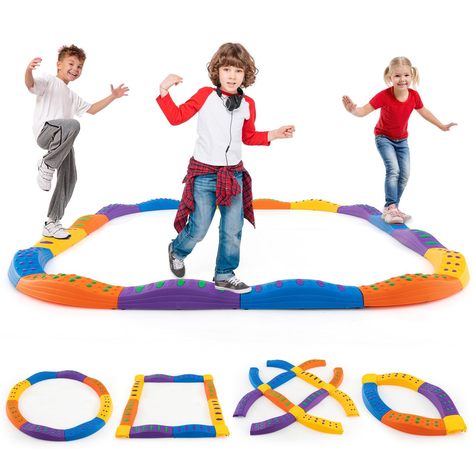 Costzon Wavy Balance Beam for Kids, 20-Piece Toddler Stepping Stones w/Textured 