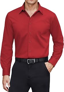 J.VER Men's Dress Shirts Stretch Stain Shield Long Sleeve Solid Formal Shirt Business Casual Button Down Shirts
