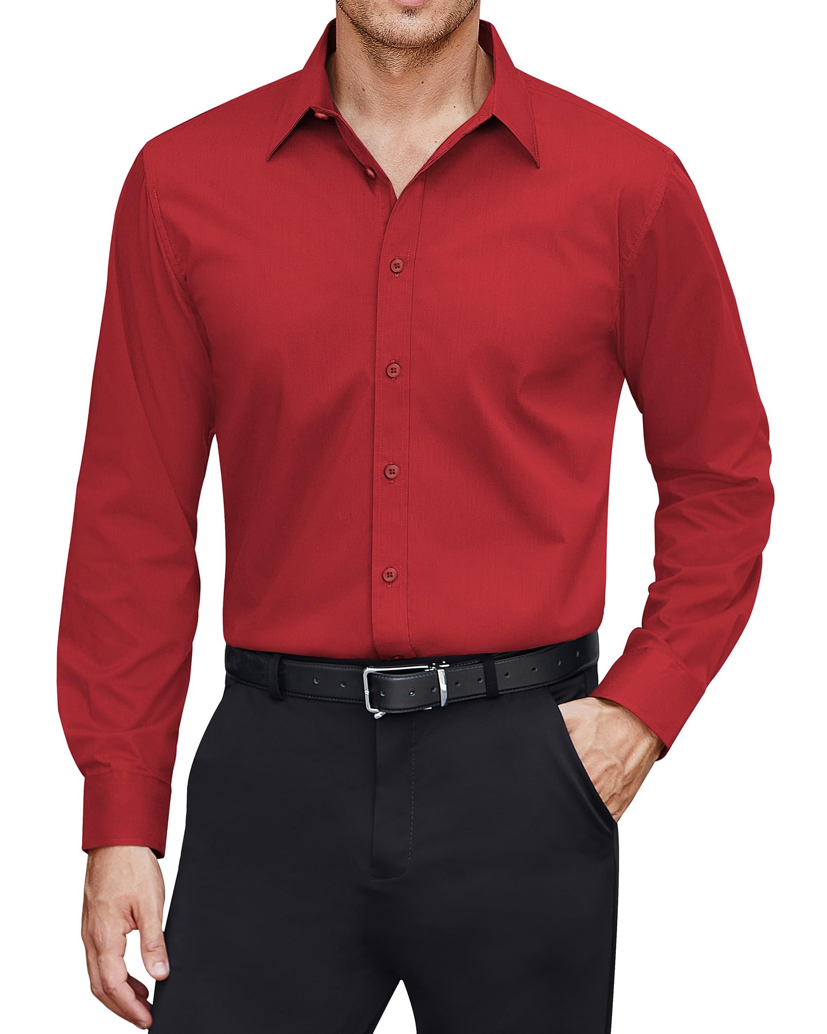 J.VER Men's Dress Shirts Stretch Stain Shield Long Sleeve Solid Formal Shirt Bus