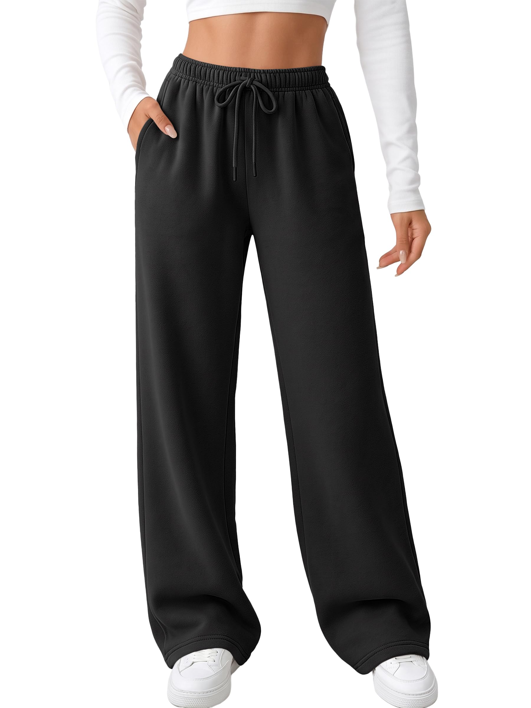AUTOMET Women’s Fleece Lined Sweatpants Baggy Wide Straight Leg Pants