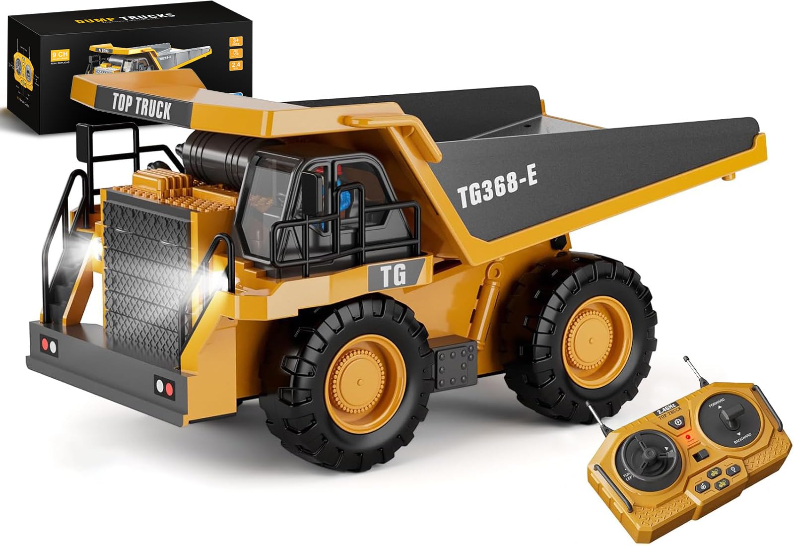 WELIN Remote Control Dump Truck Toys, Construction Vehicles with Metal Bed, 9-Ch