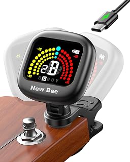 New Bee Guitar Tuner Clip On with Bright VA Display & Rechargeable, Black | 360° Rotatable Guitar Tuner for Acoustic Electric Guitars -Fast & Accurate Clip On Tuner for Bass, Violin, Ukulele, Chromatic