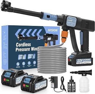 Cordless Pressure Washer, Brushless Portable Power Washer with 2× Batteries | Battery Power Washer with 6-in-1 Nozzle and Foam Bottle, Jet Wash Tool with 5M Water Hose for Car, Patio & Garden Cleaning