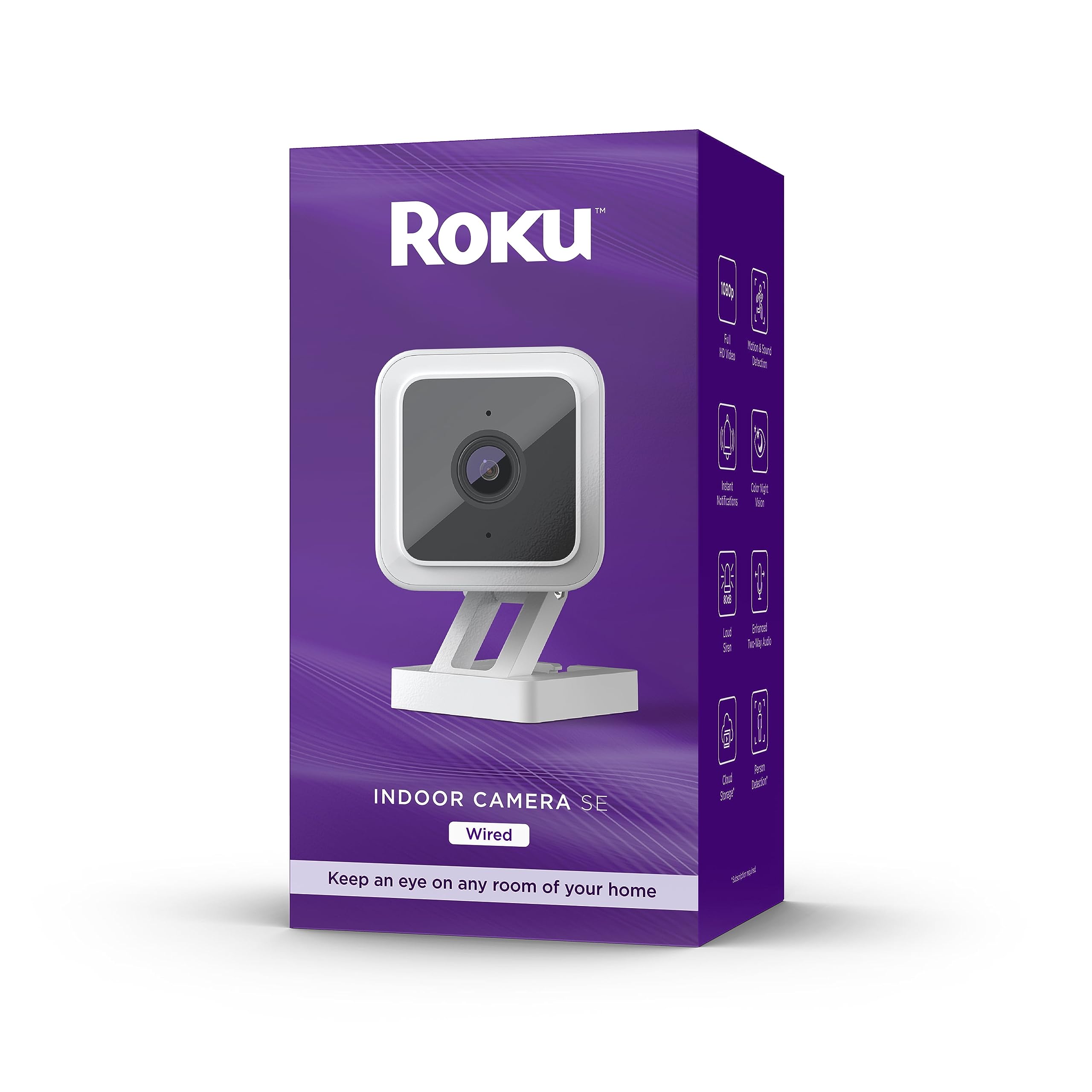 Roku CS1000R Smart Home Indoor Camera SE - Wired Security Camera with Motion & S