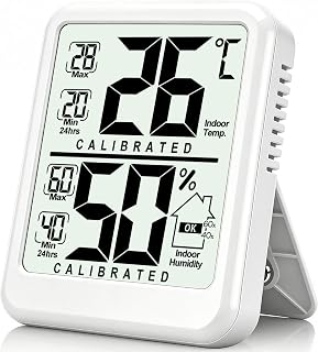 Antonki Hygrometer Indoor Room Thermometer, Temperature and Humidity Meter | with Battery, Max/Min Record, Accurate Sensor, Durable Kickstand, Easy to View, ℉/℃, Fast Response, Quick Reading, Compact